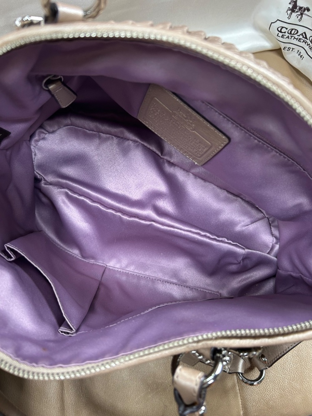 Authentic Coach Ruched Leather dusty lavender Madison  Satchel - Picture 9 of 15
